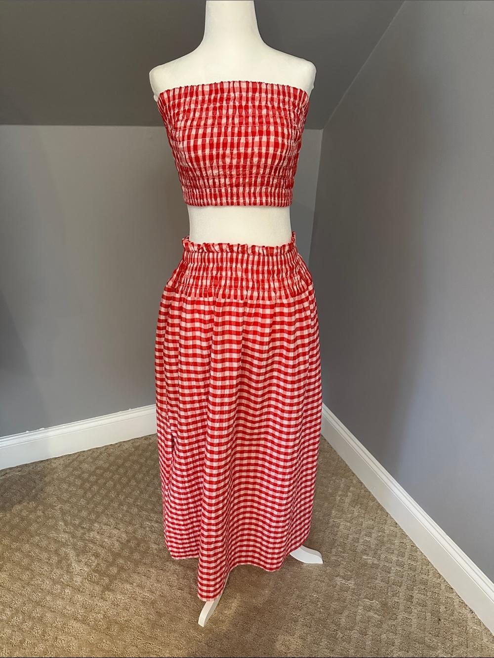 Universal Thread Red Gingham set Maxi Skirt with Smocked Waist
